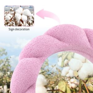 Newvenper Puffy Spa Headband for Women Non Slip Headband for Washing Face, Makeup Removal, Shower, Facial Mask Sponge and Terry Towel Cloth Fabric Hair Band Padded Pink