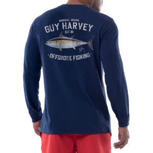 Guy Harvey Men’s Offshore Fish Collection Long Sleeve T-Shirt, Estate Blue/Offshore Backfin, X-Large