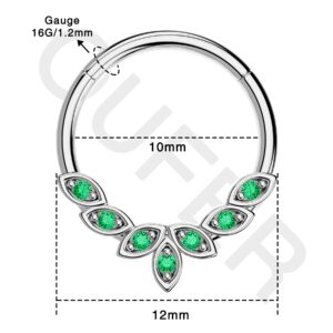 OUFER Septum Rings 16G, 316L Stainless Steel Septum Rings Hoops, Cluster CZ Hinged Segment Daith Helix Piercing Jewelry For Women And Men-GR 10MM