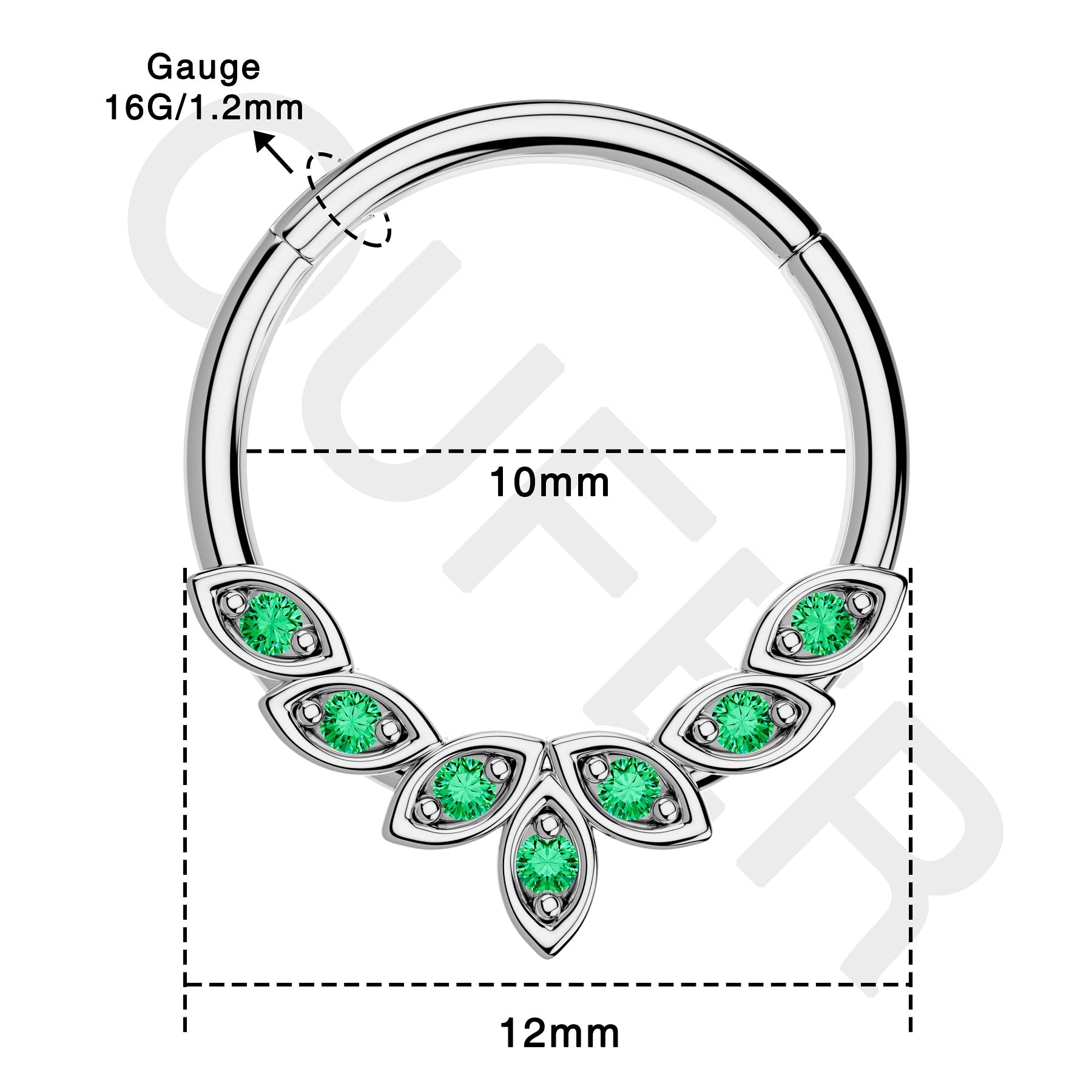 OUFER Septum Rings 16G, 316L Stainless Steel Septum Rings Hoops, Cluster CZ Hinged Segment Daith Helix Piercing Jewelry For Women And Men-GR 10MM