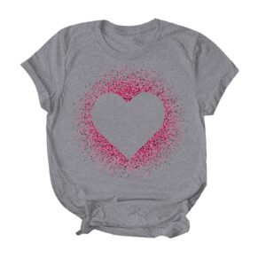 Women Love Heart Graphic Tees Shirt Short Sleeve Tops Tshirts Regular Fit Tunic Blouse Cute Funny Gift Clothes 2023