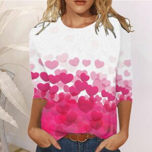 Womens Tops Valentine's Day Series Pattern Love Printed Three Quarter Sleeve Round Neck Top Tee Shirt Blouse