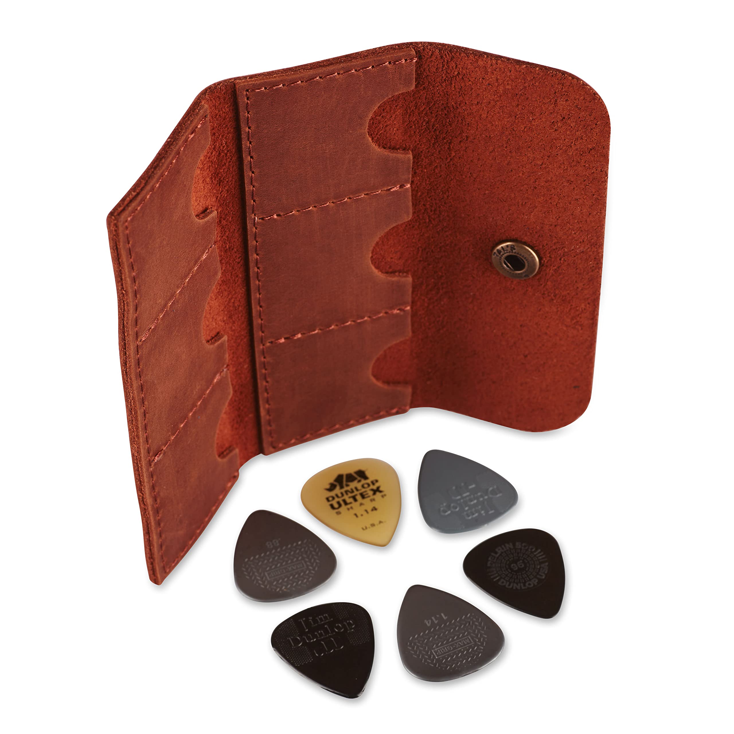 Leather Guitar Pick Holder, Guitar Pick Holder Case Bag, Plectrum Case Bag, Pick Cover, Gift for Guitar Players (Cognac)