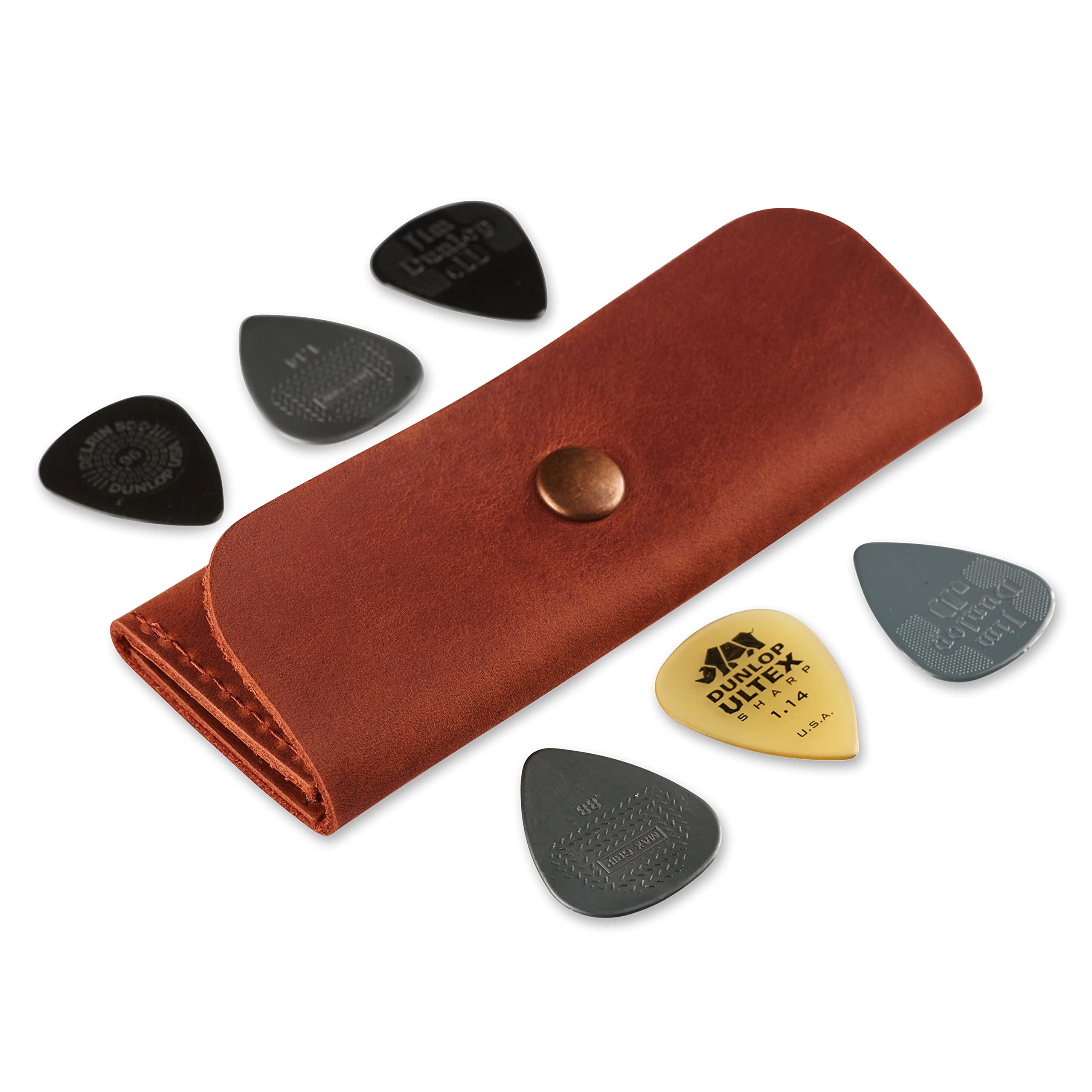 Leather Guitar Pick Holder, Guitar Pick Holder Case Bag, Plectrum Case Bag, Pick Cover, Gift for Guitar Players (Cognac)