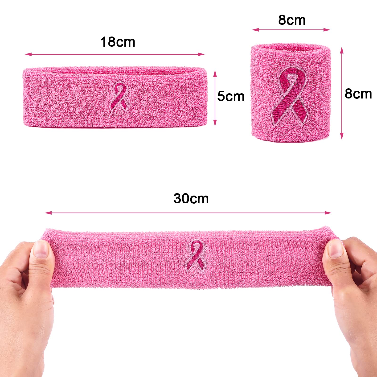 Breast Cancer Awareness Wristbands,Pink Sweatbands Set Includes Sports Headband & Wristband,Pink Headband for Gym Basketball Football Tennis Cycling Fitness Breast Cancer Awareness Mont