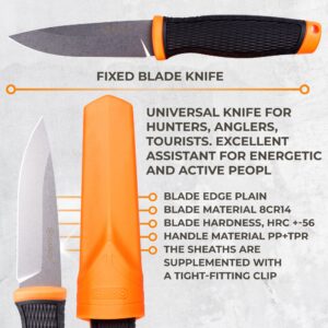 Ganzo G806-OR Fixed Blade Knife 8CR14 Stainless Steel Blade Ergonomic Anti-Slip Handle Camping Hunting Fishing Outdoor EDC Knife with Sheath (Orange)