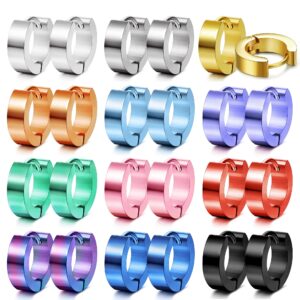 ORAZIO 12 Pairs Stainless Steel Small Hoop Earrings for Women Colorful Mens Earrings Hoop Hinged Huggie Hoop Earrings Piercing Set