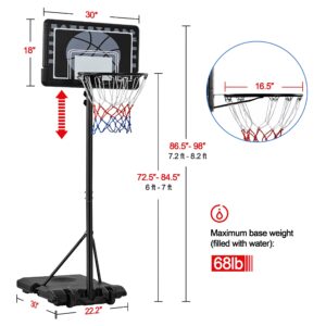 Yaheetech Height Adjustable Basketball Hoop Stand Portable Basketball Goal System Set with 30'' PE Backboard w/ 2 Wheels 7.2ft-8.2ft Height Use for Indoor & Outdoor Sports