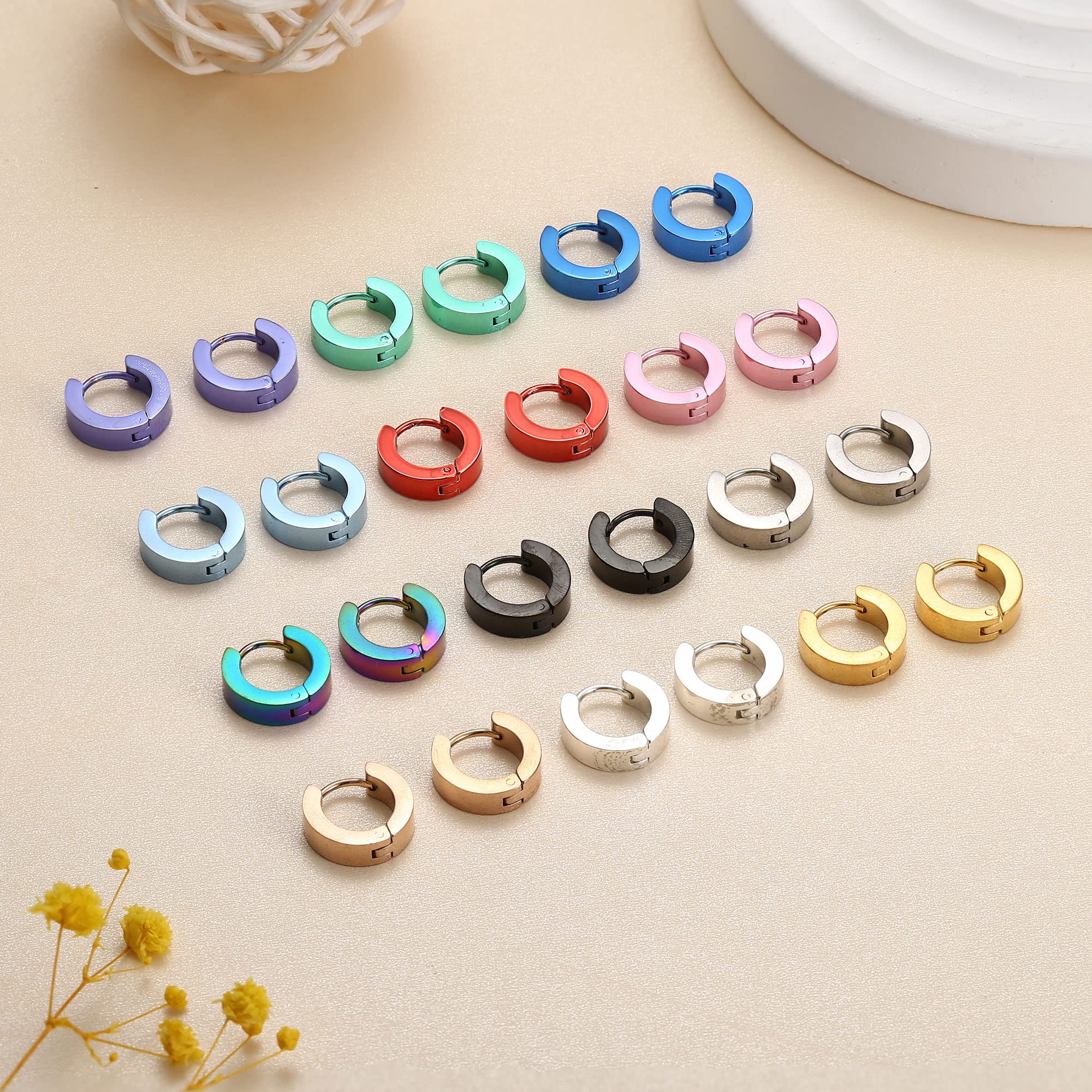 ORAZIO 12 Pairs Stainless Steel Small Hoop Earrings for Women Colorful Mens Earrings Hoop Hinged Huggie Hoop Earrings Piercing Set