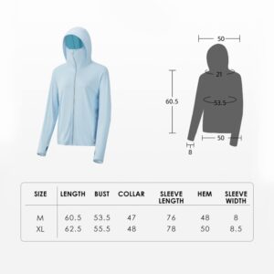 OHRAIN Women's Zip-Up Hoodie Sun Protective Jacket UPF 50+ for Outdoor Hiking Driving Blue X-Large