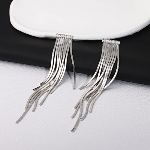 Ritach 925 Silver Tassel Earrings for Women Hypoallergenic Long Chain Dangle Statement Earrings for Prom Wedding