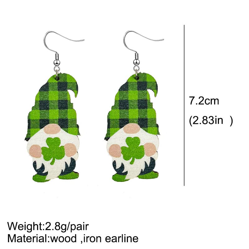 St Patrick's Dame Dainty Printed Teardrop Earrings Good Luck Holiday Jewelry Gy Wooden Earrings for Women,Irish Shamrock Drop Dangle Earrings Green Clover Gnoift (Gnome)