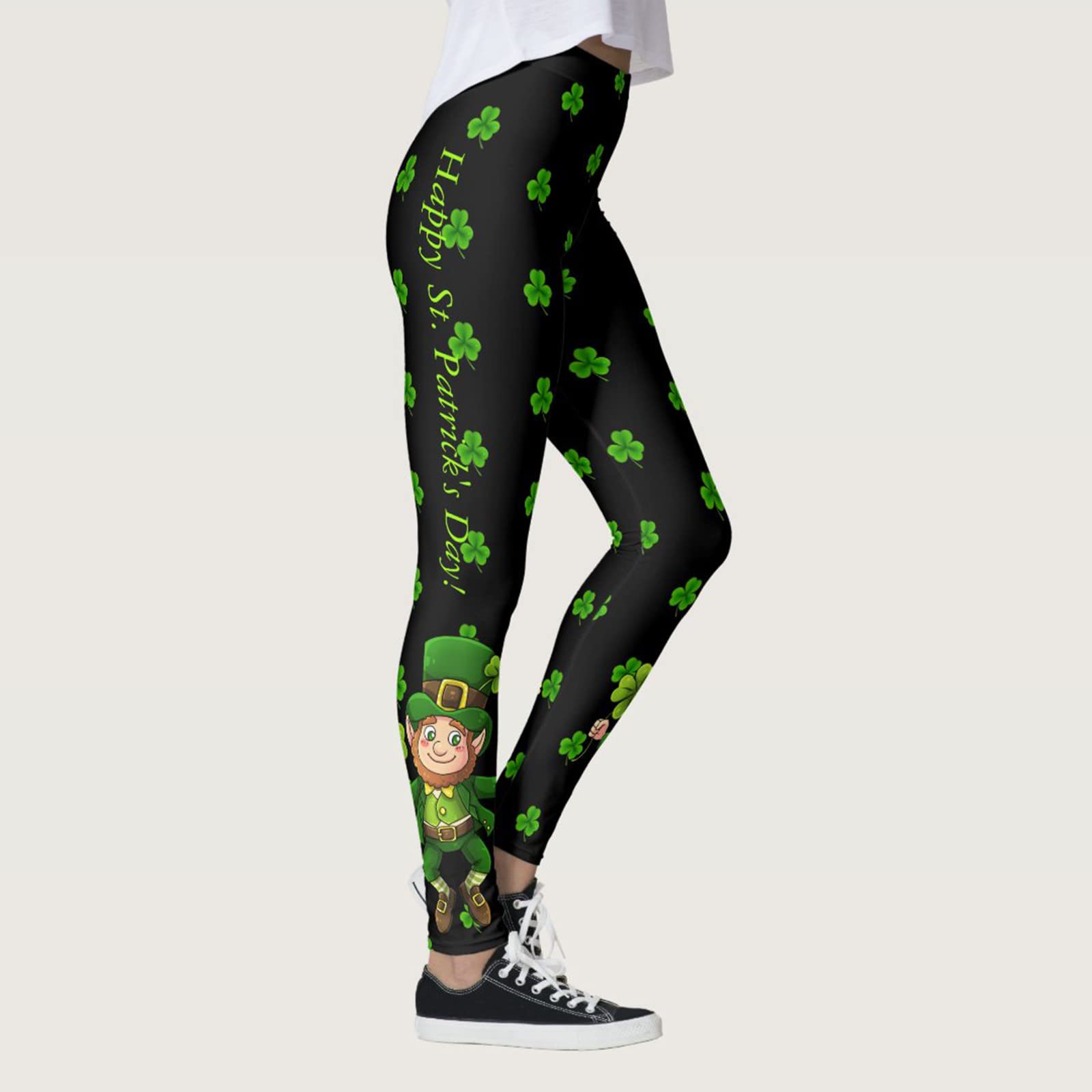 Women's St Patrick's Day Leggings Tights Irish Clover High Waist Skinny Pants Stretchy Butt Lifting Yoga Pants for Women,Workout Shorts Womens,Athletic Shorts for Women