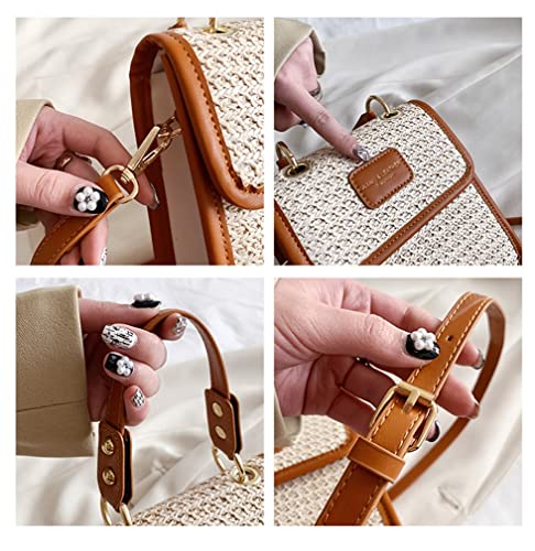 Women Straw Crossbody Bag Shoulder Bag Chic Hobo Tote Bag Mini Handbag Purse Cell Phone Bag Summer Beach