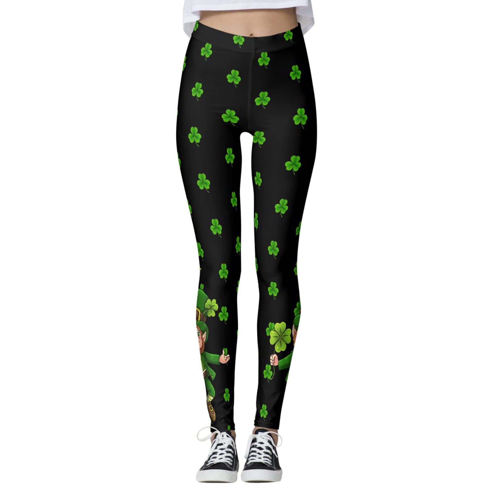 Women's St Patrick's Day Leggings Tights Irish Clover High Waist Skinny Pants Stretchy Butt Lifting Yoga Pants for Women,Workout Shorts Womens,Athletic Shorts for Women