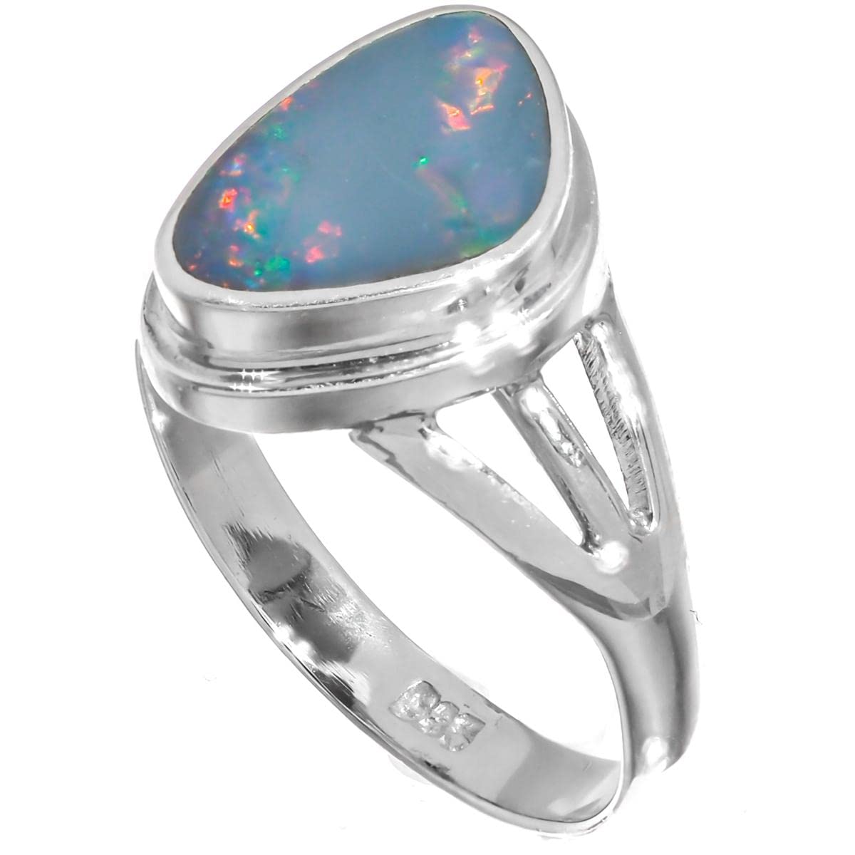 925 Silver Blue Natural Australian Opal Sterling Sz 7 Ring p83434