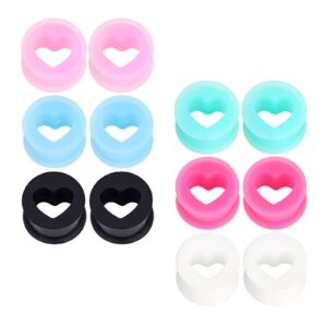 YOFANST 12pcs Soft Flexible Colorful Silicone Ear Tunnels Hollow Heart Piercing Gauges 12mm