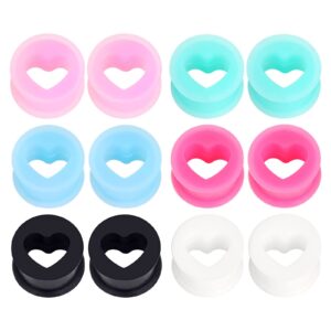 YOFANST 12pcs Soft Flexible Colorful Silicone Ear Tunnels Hollow Heart Piercing Gauges 12mm