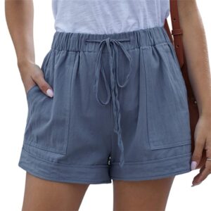 vliolat womens shorts for summer flowy casual dressy comfy drawstring elastic high waist beach shorts pocketed lounge pants lake blue