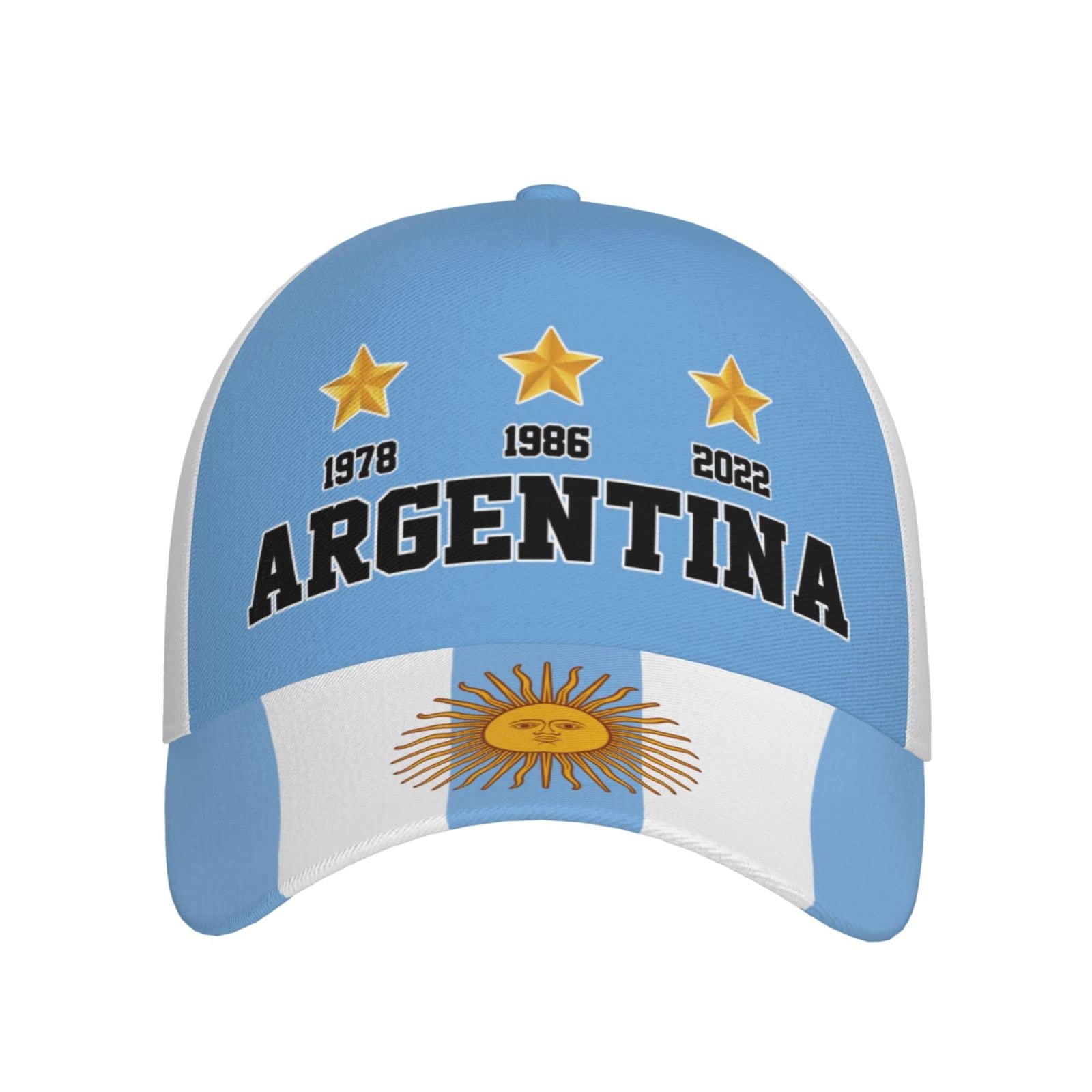 3 Stars 1978 1986 2022 Champions Argentina Baseball Cap Full Print Adult Unisex Adjustable Hat Soccer Fans Caps Black