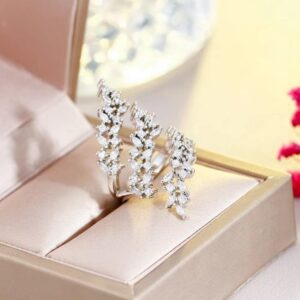 Rhinestone Leaf Climber Wrap Finger Band for Women Girls CZ Crystal Elegant Flower Open Layered Statement Rings Promise Engagement Rings Wedding Bands Jewelry Gifts