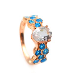 Natural 9X7 MM Morganite Neon Apatite Birthstone Jewelry Gemstone 925 Sterling Silver Cluster Unisex Ring For Engagement Gift (Rhodium Plated Silver, 6)