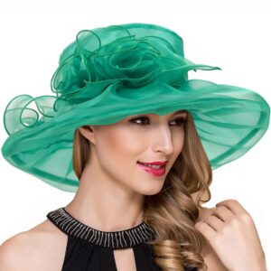 Women's Church Kentucky Derby Hat Wide Brim Tea Party Dress Wedding Hats (S046-Green)