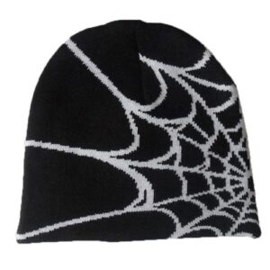 FantasyGears y2k Hat Goth Graphic Spider Web Beanie Grunge Winter Warm Knitted Beanies Men Women Casual Skullies