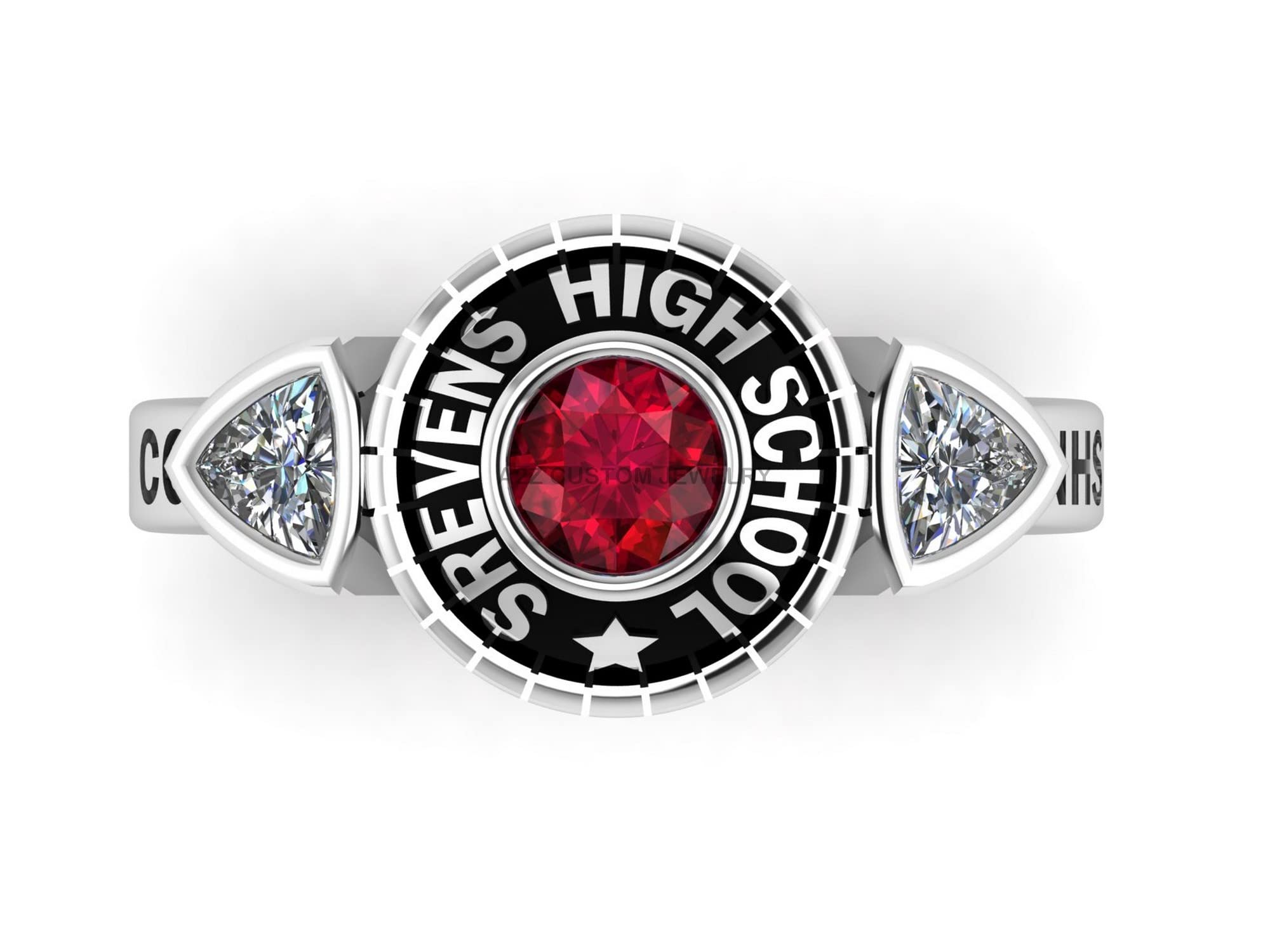 A2Z CUSTOM JEWELRY Customized Women’s High School and College ROUND CZ birthstone Class Ring | Personalized Sterling Silver with trillion moissanite accents