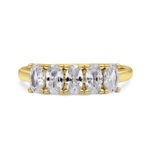 omranii 14k yellow gold cubic zirconia size-6 half eternity ring wedding engagement band oval 925 sterling silver