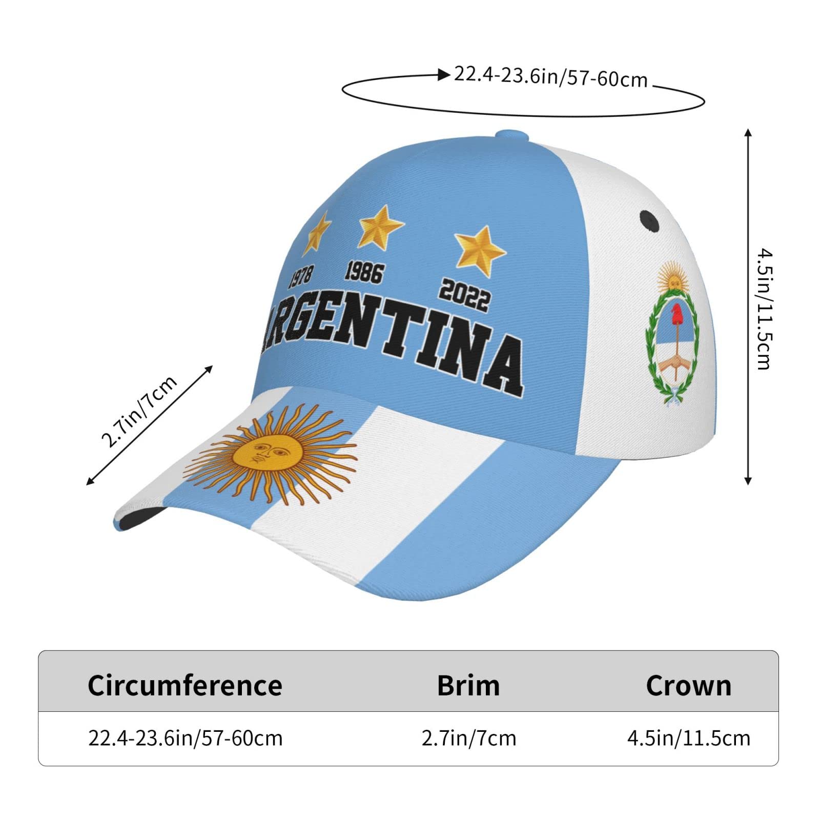 3 Stars 1978 1986 2022 Champions Argentina Baseball Cap Full Print Adult Unisex Adjustable Hat Soccer Fans Caps Black