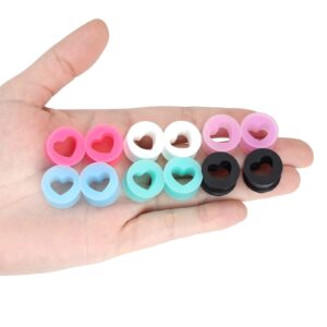 YOFANST 12pcs Soft Flexible Colorful Silicone Ear Tunnels Hollow Heart Piercing Gauges 12mm