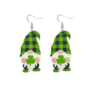 st patrick's dame dainty printed teardrop earrings good luck holiday jewelry gy wooden earrings for women,irish shamrock drop dangle earrings green clover gnoift (gnome)