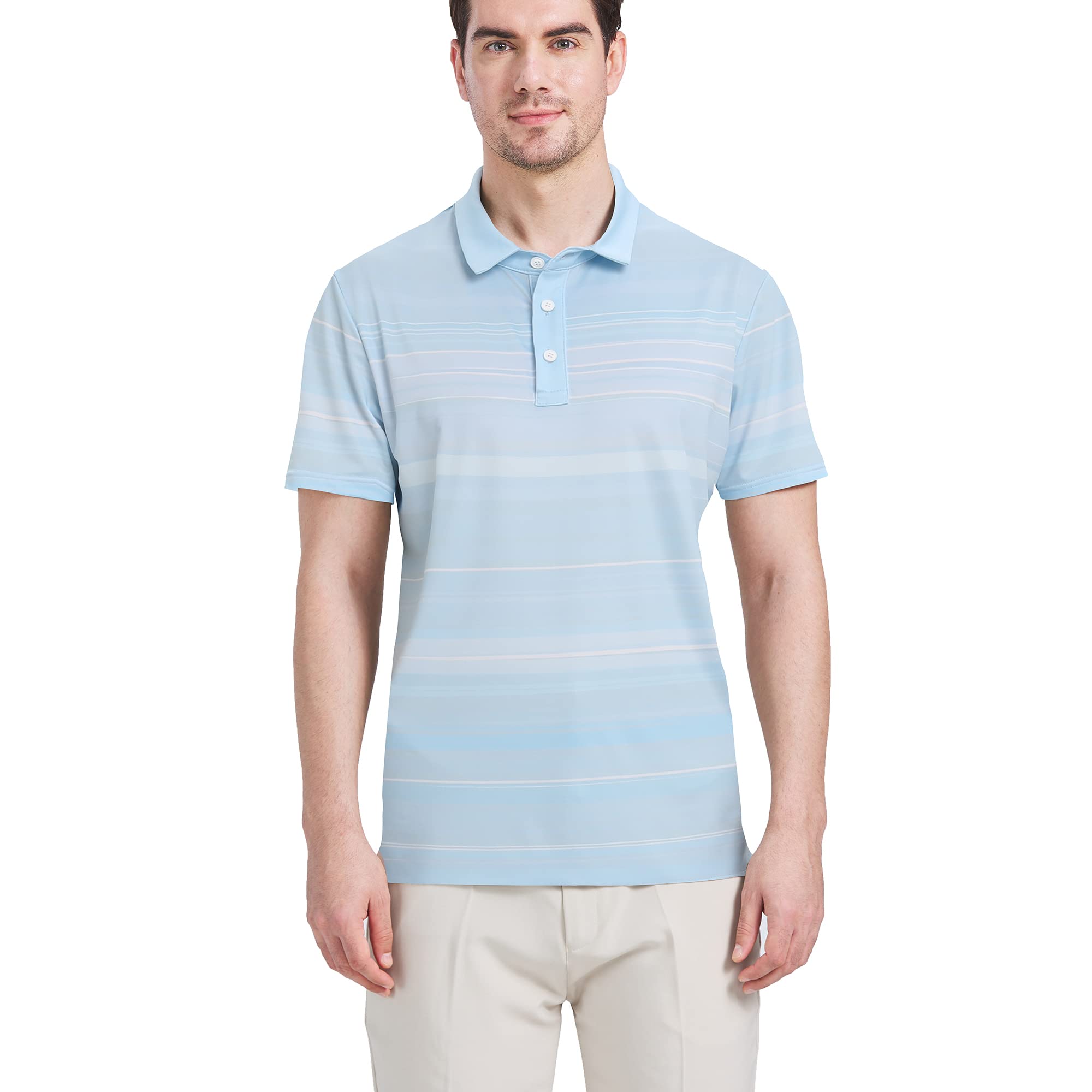 AULEEGAR Mens Golf Shirt Lightweight UPF 30+ XL Blue Stripe