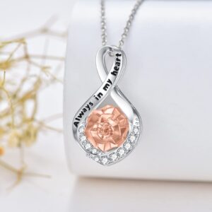 Flpruy Rose Urn Necklaces for Ashes 925 Sterling Silver Rose Infinity Urn Pendant Cremation Keepsake Memorial Pendant Necklace for Ashes for Human