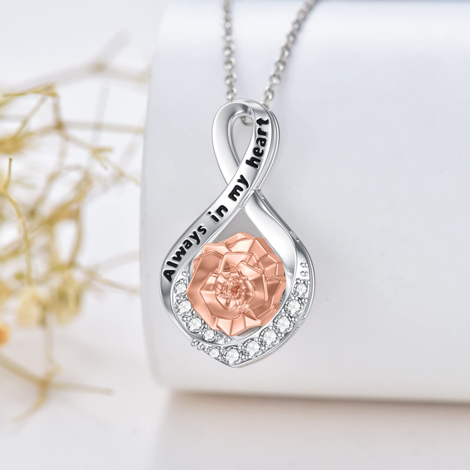 Flpruy Rose Urn Necklaces for Ashes 925 Sterling Silver Rose Infinity Urn Pendant Cremation Keepsake Memorial Pendant Necklace for Ashes for Human