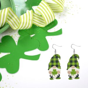 St Patrick's Dame Dainty Printed Teardrop Earrings Good Luck Holiday Jewelry Gy Wooden Earrings for Women,Irish Shamrock Drop Dangle Earrings Green Clover Gnoift (Gnome)