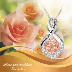 Flpruy Rose Urn Necklaces for Ashes 925 Sterling Silver Rose Infinity Urn Pendant Cremation Keepsake Memorial Pendant Necklace for Ashes for Human