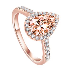 lady bride wedding band women's teardrop-shaped zircon ring engagement ring simulated diamond proposal ring (rose gold, 10)