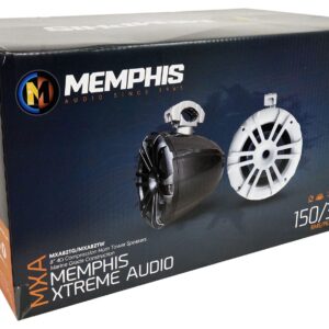 Memphis Audio 4 MXA82TW 8" Marine Wakeboard Tower Speakers/LED+Swivel White Bundle with Rockville RGHR2 Marine Gauge Hole Receiver (5 Items)