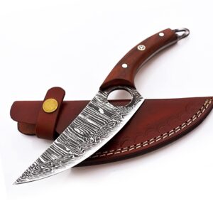 Nice Hand made High carbon steel Filet/Kitchen/skiner knife, Hunting, hiking and for fishing with Beautiful leather sheath. (Black) (Damascus)