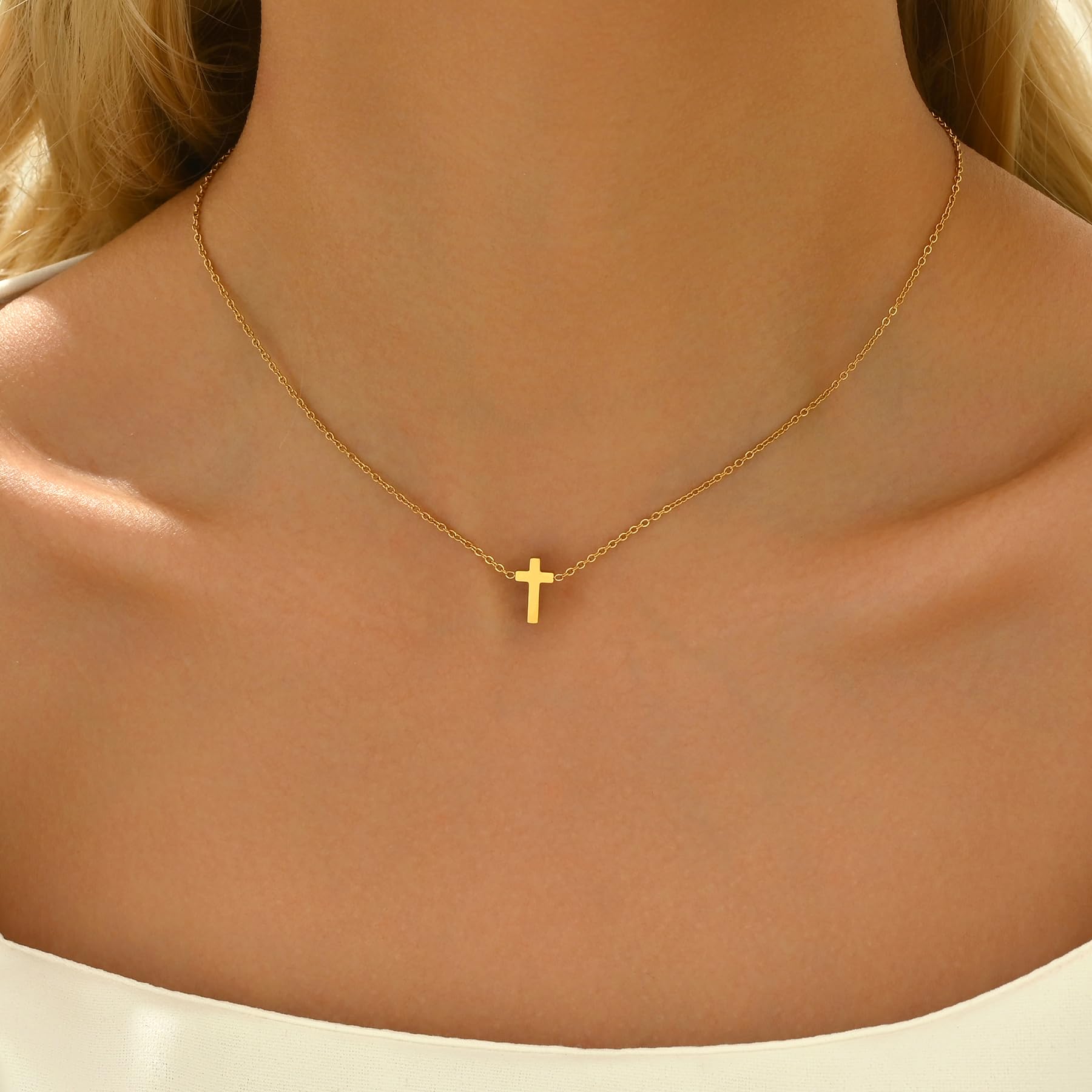 Mauzew Cross Necklace for Women Gold Sideways Cross Necklace Dainty Cute Tiny Cross Choker Necklace Simple Trendy Jewelry