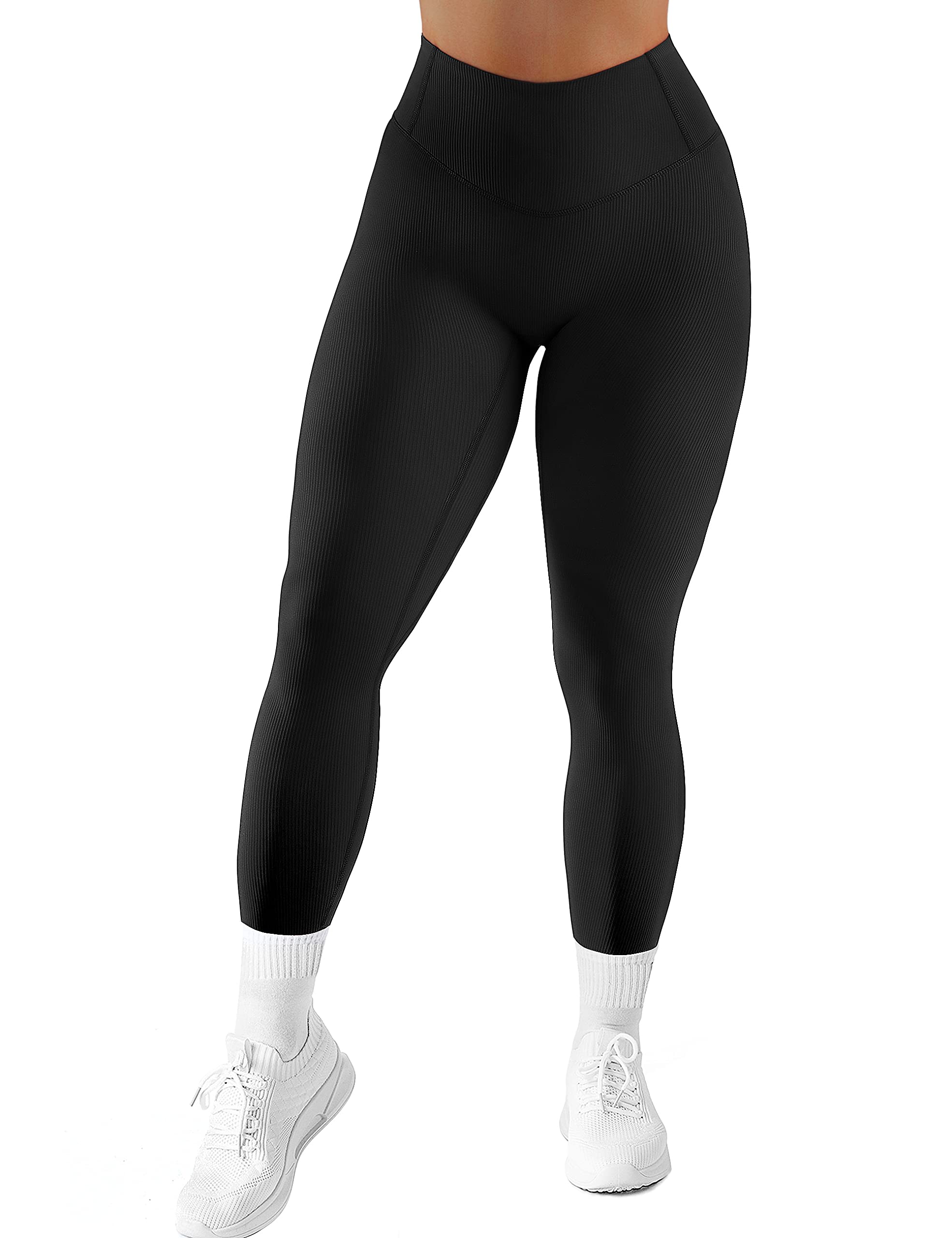 RXRXCOCO Ribbed Butt Lifting Leggings for Women Booty Gym Leggings High Waisted Workout Yoga Pants Black, Small