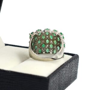 Natural Green Zambian Emerald 4X3 MM Oval Cut 925 Sterling Silver May Birthstone Cluster Unisex Proposal Ring For Engagement Gift (Rhodium Plated Silver, 6.5)