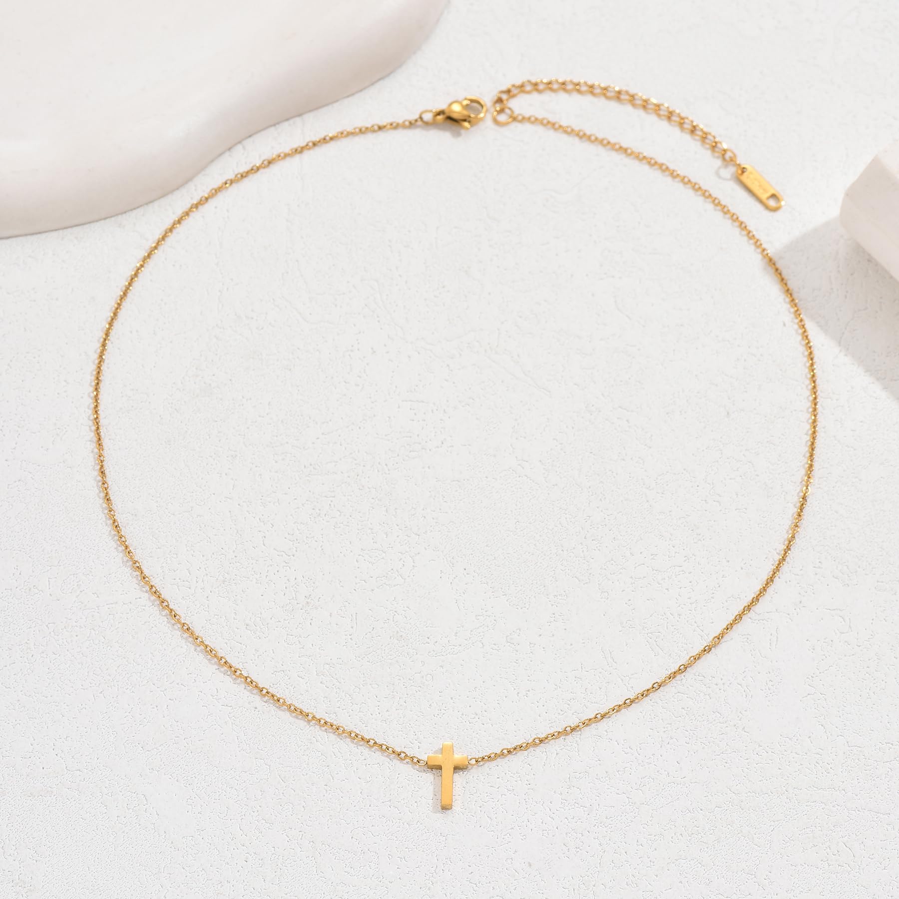 Mauzew Cross Necklace for Women Gold Sideways Cross Necklace Dainty Cute Tiny Cross Choker Necklace Simple Trendy Jewelry