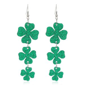 onlyjump st. patrick's day cute cat dog earrings acrylic earrings handmade irish shamrock rainbow green clover green leaf dangle earrings for women good lucky jewelry gift (long leaf)