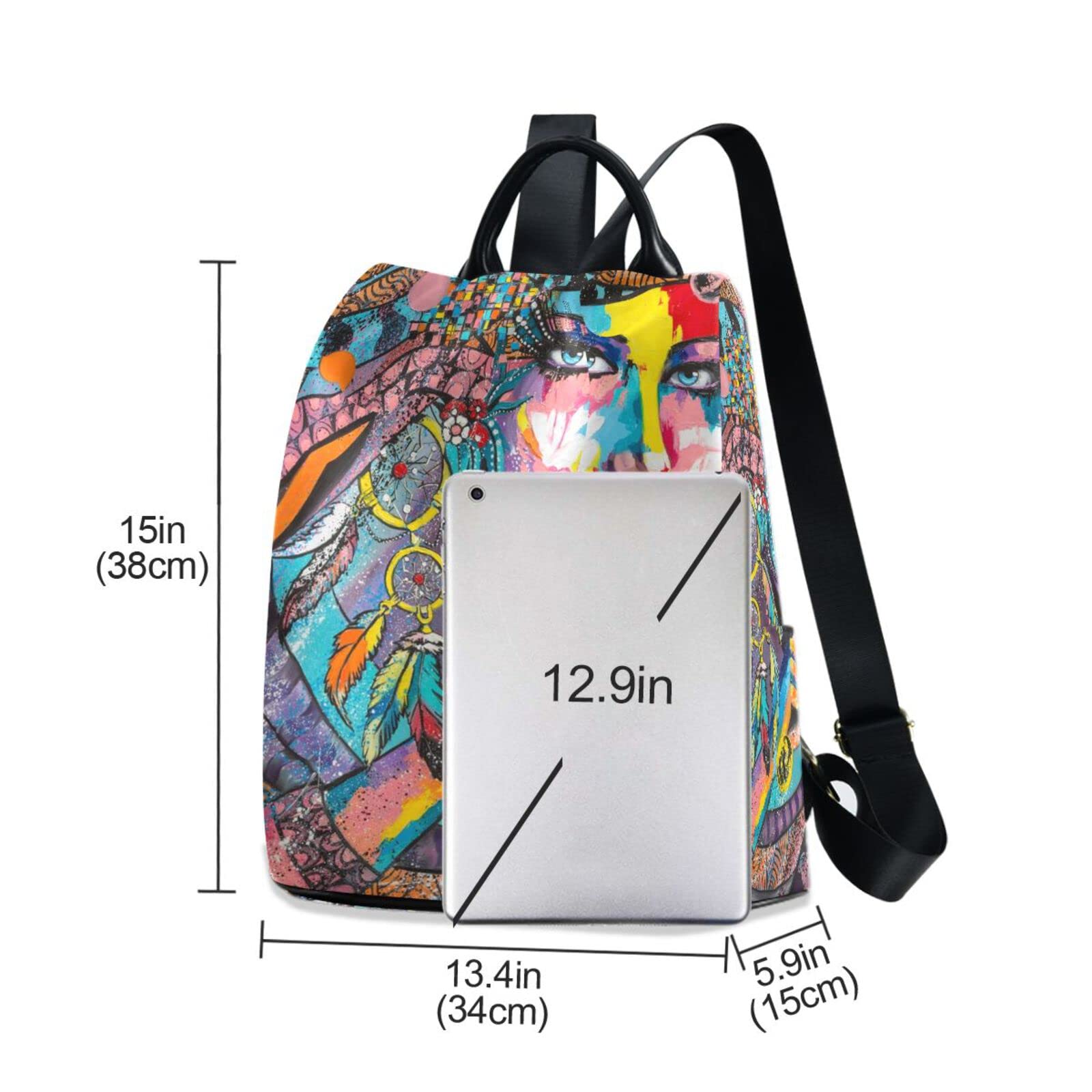 senya Women's Fashion Backpack Purses, Tribal Woman Color Portrait Backpack Shoulder Bag for Women