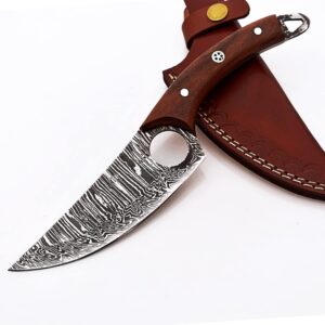 Nice Hand made High carbon steel Filet/Kitchen/skiner knife, Hunting, hiking and for fishing with Beautiful leather sheath. (Black) (Damascus)