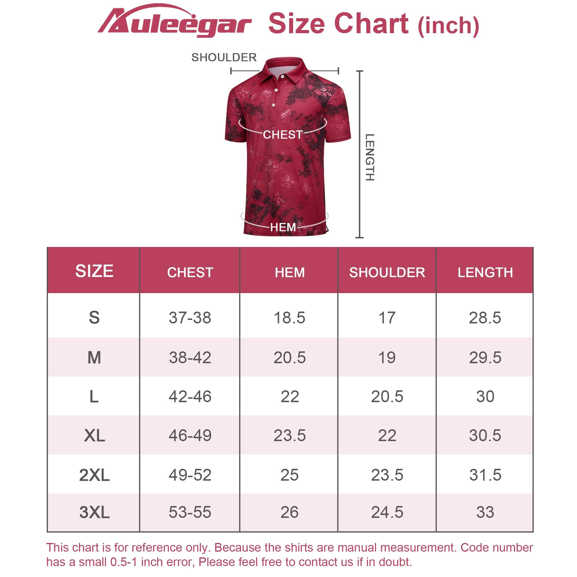 Mens Golf Shirts Print Polo Shirt Red Magenta M