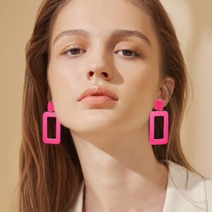 FUNRUN JEWELRY 4Pairs Statement Earrings Geometric Heart Drop Hoop Earrings Boho Long Tassel Dangle Earrings Hot Pink Earrings for Women